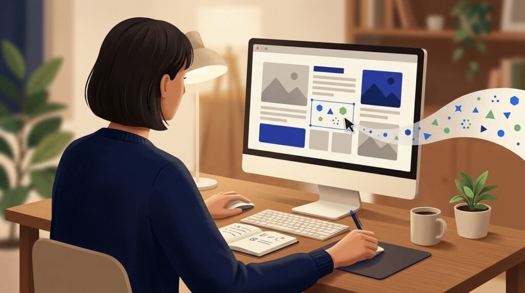 A person reviewing content on a monitor